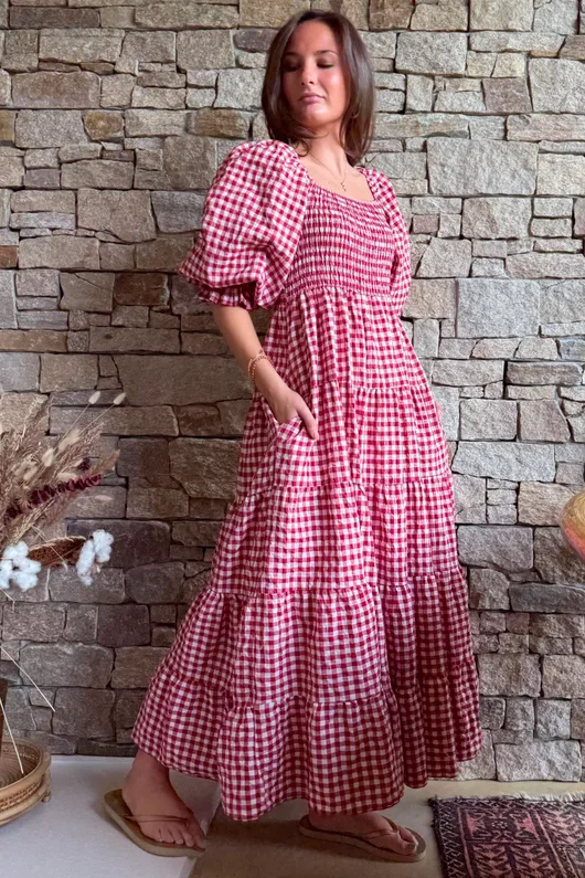 Nonni Gingham Darling Dress Sangria